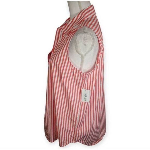 STYLE & CO. RED & WHITE STRIPE SLEEVELESS BLOUSE SZ.M NWT. - Picture 2 of 7